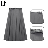 :CHOCOOLATE  it女裝連衣裙美式小香風(fēng)上衣搭配半身中裙套裝女秋冬衣服兩件套 灰色裙 S