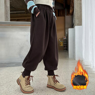 巴萊恩娜女童加絨褲子冬裝兒童女孩衛褲大童秋冬哈倫褲冬季洋氣童裝燈籠褲 咖色（一體加絨加厚) 150cm