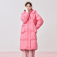 樂町羽絨服女長款連帽寬松保暖冬季新款韓系軟萌肌理厚外套 粉色（現(xiàn)貨） S