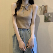 Jret夏裝2025年半拉鏈polo領(lǐng)吊帶背心女內搭性高腰短款無(wú)袖上衣 卡其色 均碼
