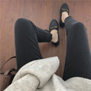 霜汐鉛筆褲女牛仔褲胖妹妹加絨大碼鉛筆九分胖mm2023年秋冬小個子緊身 8829 煙灰色 九 分剪邊褲腳 25