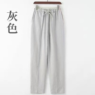 核臣 夏季薄款男裝亞麻寬松透氣直筒長(cháng)褲棉麻加大松緊腰麻料休閑男長(cháng)褲 灰色 3XL 建議145-160斤