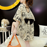 妃麗慕尚（FEILIMUSHANG）夏季設計感露背上衣ins潮時(shí)尚韓版寬松中長(cháng)款短袖T恤女裝 561杏色 XL