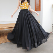 鸞姿雪紡白色仙女裙大擺跳舞蹈長(cháng)裙高腰垂感A字半身百褶沙灘裙夏 黑色 78cm 均碼 95-135斤