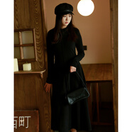 西町村屋（SETIROM）連衣裙女2023冬季法式浪漫簡(jiǎn)約中高領(lǐng)大擺長(cháng)裙AD8502009 黑色 F