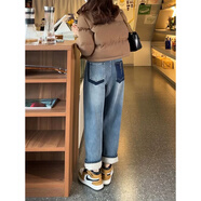 棉致時尚復古直筒牛仔褲女春秋冬季新款高腰寬松顯瘦哈倫休閑褲子加絨 復古藍【668不加絨高品質(zhì)30.5】 XL 120-140斤
