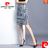 皮爾卡丹（pierre cardin）2025春夏新款印花半身裙高腰顯瘦H型民族風(fēng)開(kāi)叉包臀雪紡一步裙女 藍菱形 S 【建議90-100斤】