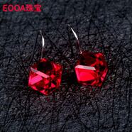 EOOA方糖耳釘 韓國 超閃奧地利水晶耳環(huán)925銀耳鉤 立方體耳墜耳飾女 酒紅色一對