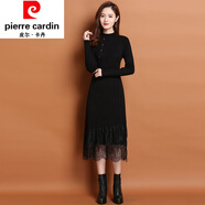 皮爾卡丹女裝蕾絲連衣裙新款2022冬季針織打底裙子秋冬配大風(fēng)衣的內搭毛衣 黑色 XL