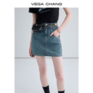 VEGA CHANG牛仔半身裙女2025夏季新款設(shè)計(jì)感顯瘦高腰a字裙復(fù)古水洗包臀短裙 復(fù)古藍(lán) L