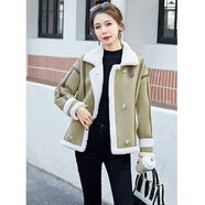 互柔皮毛一體羊羔絨外套女羊毛品牌鹿皮絨羊羔毛短款2024新款秋冬 橄欖綠（高質(zhì)） XL （125-140斤）