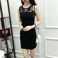 VEOX2025春秋新款性感黑色網(wǎng)紗連衣裙女中長(cháng)款修身包臀長(cháng)袖透視打底裙 短蕾絲 L _95-105斤