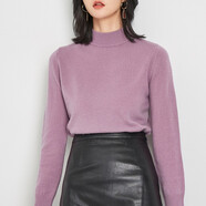 金菊新款高領(lǐng)毛衣時(shí)尚秋冬保暖打底美麗諾100%綿羊毛女士純羊毛衫 半高領(lǐng)花紫色 2XL