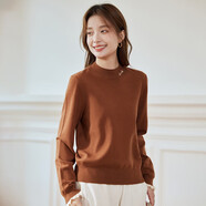 茵曼繡花半高領(lǐng)長(cháng)袖打底針織衫潮流秋冬通勤修身顯瘦毛衣 咖紅色 M