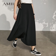 AMII女裝2025夏季新款氣質(zhì)仿醋酸A字裙半身裙女顯瘦高腰長(cháng)裙 黑色 L 165/72A
