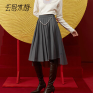 云思木想摩登中國風(fēng)2024早春新款百褶裙復(fù)古網(wǎng)紗拼接半身裙10161 灰色 S
