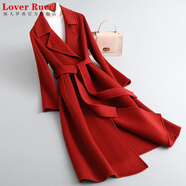 LOVER RUCCI雙面呢羊毛大衣女中長(cháng)款2025秋冬新款修身顯瘦過(guò)膝純羊毛呢子外套 磚紅色 100%羊毛 L 110-120斤