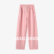 Basic House/百家好休閑百搭條紋撞色設(shè)計(jì)感秋季寬松抽繩直筒褲女 粉色 M 100-110斤