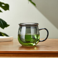 美斯尼茶杯泡茶杯辦公男女士玻璃水杯花茶杯加厚耐高溫帶把手玻璃杯 墨色茶杯  500ml