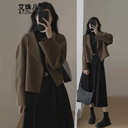 艾珠兒（Aizhuer）秋冬連衣裙女裝2025新款秋季穿搭女套裝復古毛呢外套女小香風(fēng)裙子 黑色呢子外套【單件】 L 105-120