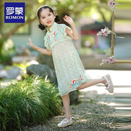 羅蒙兒童中國(guó)風(fēng)原創(chuàng)齊胸襦裙2025款唐裝女童漢服夏季畢業(yè)演出服 明亮綠旗袍 1160 140