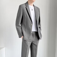凡迪時尚（FANDISS）西裝男墜感休閑西服套裝男韓版痞帥輕熟小西裝外套裝西裝小西服 灰色【單件西服】 XL（140-160斤左右）