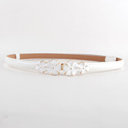 愛諾登（Ainuodeng） 腰帶 女連衣裙百搭裝飾細(xì)腰帶 小魚寶石對扣可調(diào)節(jié)腰帶 裙帶 腰帶：花朵白色 92cm