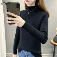 ZHIO加絨毛衣女加厚2024秋冬新款修身顯瘦半高領保暖上衣打底針織衫 黑色[常規(guī)款] S建議(80-90斤)