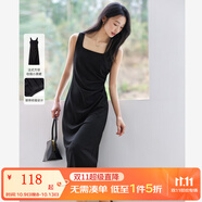 梵希蔓法式方領(lǐng)黑色連衣裙女2025年夏季新款褶皺收腰氣質(zhì)背心長(zhǎng)裙 A1718 黑色 S