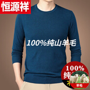 恒源祥100純色羊毛男裝毛衣打底羊毛針織衫男雪尼爾新款長(cháng)袖毛衣圓 哈青色男裝 L 175【推薦140-155斤】男裝
