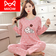 貓人（MiiOW）睡衣女春秋款純棉長袖韓版秋冬夏季學(xué)生家居服可愛2025年新款套裝 駝色 長袖長褲醉熊 XL 女：(建議體重110-125斤)