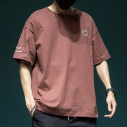 嘉瑞泰短袖t恤男寬松純棉半袖體恤圓領(lǐng)中袖休閑運動加肥加大胖子大碼 磚紅色 XL 【145-160斤】