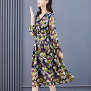 BJORN MOAN碎花長袖連衣裙2025秋季新款貴夫人收腰顯瘦氣質(zhì)裙法式優(yōu)雅雪紡裙 花色 M