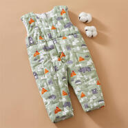 棉谷朵嬰兒純棉花手工背帶褲兒童加厚保暖棉褲男女寶寶冬季居家外出棉服 綠色犀牛 90碼（適合1-2歲）