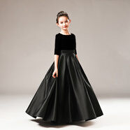 晚禮服黑色女童禮服鋼琴演出服公主裙小提琴演奏 黑色 130