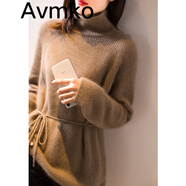 Avmko毛衣新款高領(lǐng)亮絲馬海毛毛衣女不規(guī)則慵懶風寬松洋氣針織打底衫 駝色 S