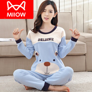 貓人（MiiOW）睡衣女春秋款純棉長袖韓版秋冬夏季學(xué)生家居服可愛2025年新款套裝 長袖長褲天藍(lán)狗 XL 女：(建議體重110-125斤)