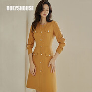 ROEYSHOUSE羅衣法式小香風(fēng)肌理感連衣裙秋裝新款淑女純色修身裙子07459 姜黃色 S