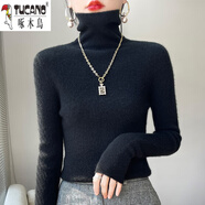 啄木鳥（TUCANO）不起球堆領(lǐng)打底衫女秋冬修身2025新款羊毛緊身短款針織高領(lǐng)毛衣女 黑色 2XL