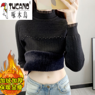啄木鳥蕾絲打底衫女內(nèi)搭加絨加厚秋冬時(shí)尚洋氣半高領(lǐng)套頭毛衣一體絨 黑色/加厚一體絨 加絨 M 建議95-105斤