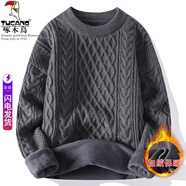 啄木鳥圓領(lǐng)針織毛衣男秋冬季寬松百搭質(zhì)感條紋打底衫休閑潮流長袖內(nèi)搭 灰色加絨 M (建議90-110斤)