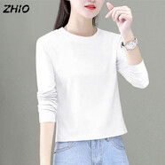 ZHIO純色打底衫女春秋2025新款寬松顯瘦遮肉短款純棉長袖t恤女上衣 白色[純棉] M [100斤內]