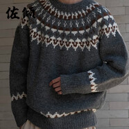 佐傾費(fèi)爾島毛衣秋冬季毛衣男復(fù)古圓領(lǐng)套頭提花北歐風(fēng)寬松潮流ins休閑 灰色 L 115-125斤