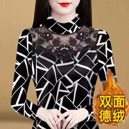 對(duì)蘭德絨打底衫女裝長(zhǎng)袖加絨加厚2025秋冬新款設(shè)計(jì)感蕾絲衫釘珠T恤衫 圖色 M