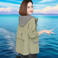 皮爾卡丹女士短外套春秋季女裝休閑上衣加厚風(fēng)衣2025新款工裝風(fēng)短外套 草綠色【有里布】 3XL （建議151-165斤）