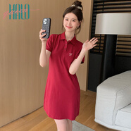 Halo Queen連衣裙女夏季中長(cháng)款顯瘦短袖學(xué)院風(fēng)Polo領(lǐng)連衣裙H144Q1727