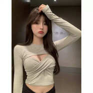 歌班婭兩件套純欲針織T恤女早秋短款緊身內搭吊帶背心+長(cháng)袖罩衫上衣套裝 綠色兩件套 XL