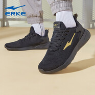 鴻星爾克（ERKE）男鞋跑步鞋透氣網(wǎng)面跑鞋輕便耐磨減震跑鞋休閑運(yùn)動(dòng)鞋子男 正黑/國(guó)王金-2123(男)21升級(jí)款 39