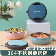 沃德百惠（WORTHBUY）日式碗304不銹鋼泡面碗沙拉湯碗單人便攜可愛(ài)少女心碗筷餐具套裝 碗【尼羅藍(lán)】