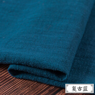 富羽萊（fuyulai）竹節(jié)棉麻布料純色民族風(fēng)樸素服裝面料中國風(fēng)縐褶皺面料亞麻布夏季 復(fù)古藍(lán)(半米價(jià))